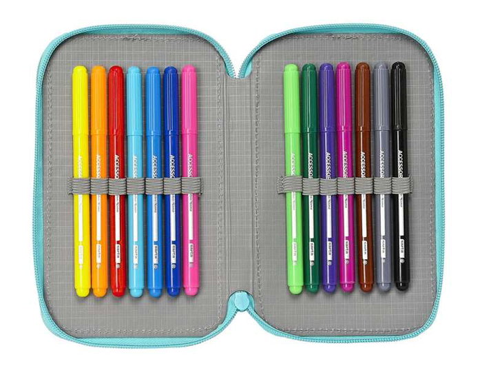 Safta Plumier Double Poche 28 Pièces The Bellies 12,5x19,5x4 cm pour 3 Ans, Polyester, Blanc, Turquoise, Mauve