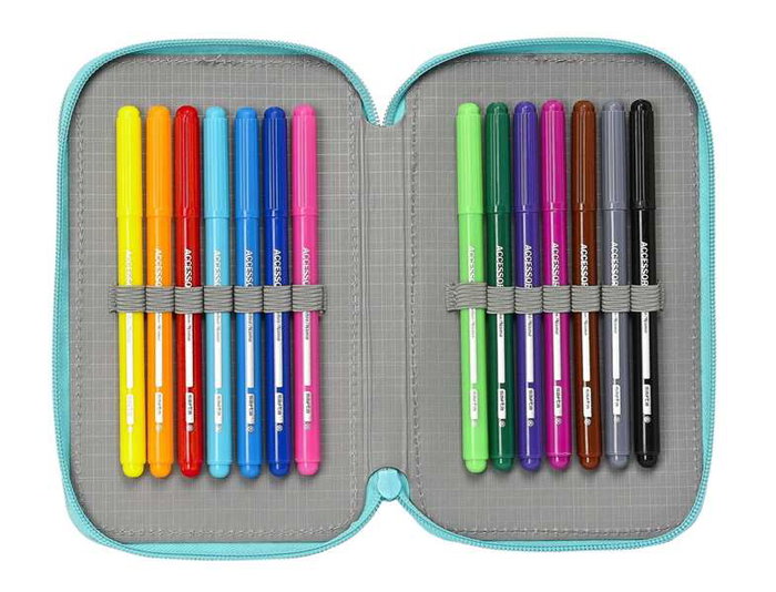Safta Plumier Double Poche 28 Pièces The Bellies 12,5x19,5x4 cm pour 3 Ans, Polyester, Blanc, Turquoise, Mauve