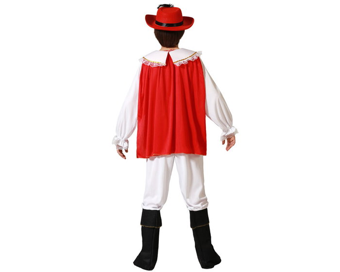 DisfrazMania - Costume de Mousquetaire pour Enfant - Rouge et Blanc - 3-4 Ans - Inclus: Chemise, Pantalon, Cape et Guêtres