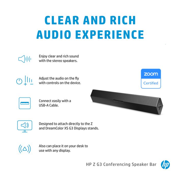 HP Barre de haut-parleurs de conférence Z G3 - Système audio pour visioconférence et appels, son clair et riche
