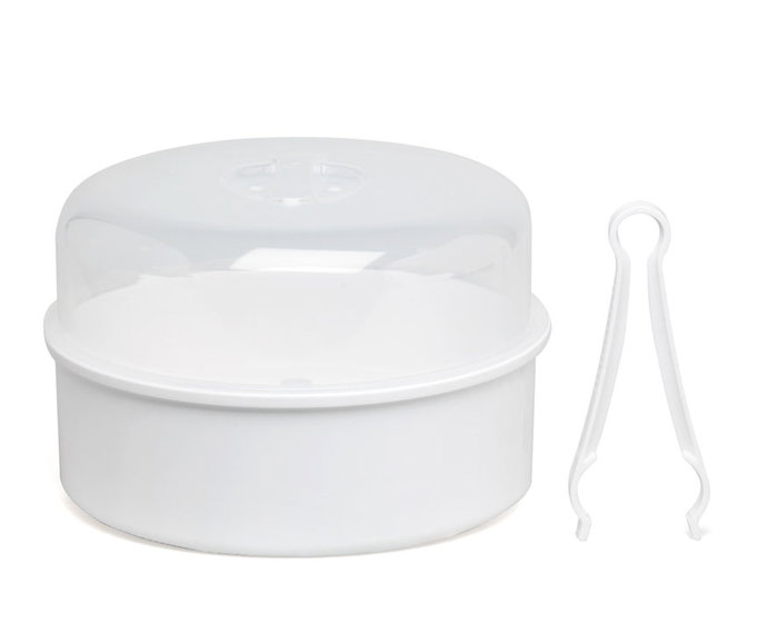 KioKids Stérilisateur pour Micro-ondes avec Pince, pour Biberons et Accessoires Bébé - Capacité Multiple, Rapide 5-8 min, Blanc