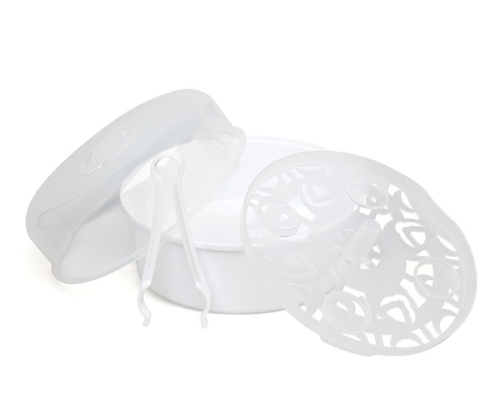 KioKids Stérilisateur pour Micro-ondes avec Pince, pour Biberons et Accessoires Bébé - Capacité Multiple, Rapide 5-8 min, Blanc