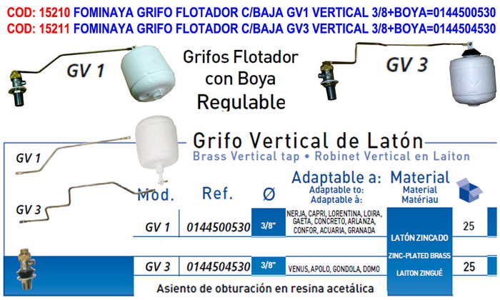 FOMINAYA Robinet flotteur GV3 vertical 3/8+boya= FOMINAYA Robinet flotteur GV3 vertical 3/8+boya=