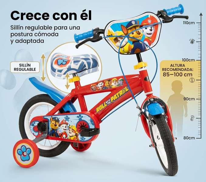 Paw Patrol - Bicicleta 12" pour enfant de 3 à 5 ans - Vélo fille ou garçon avec roues de 12 pouces - Rouge