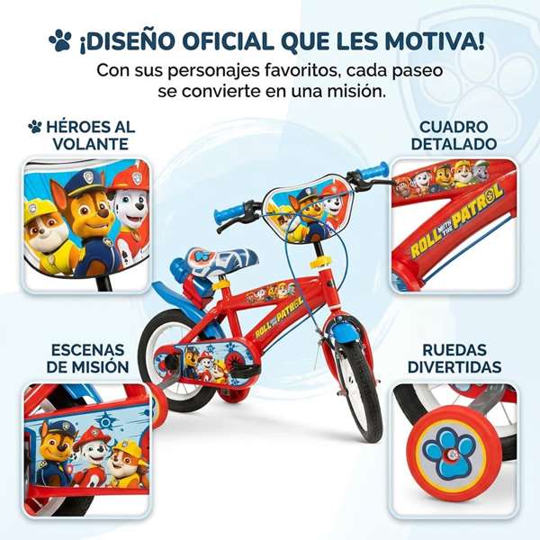 Paw Patrol - Bicicleta 12" pour enfant de 3 à 5 ans - Vélo fille ou garçon avec roues de 12 pouces - Rouge