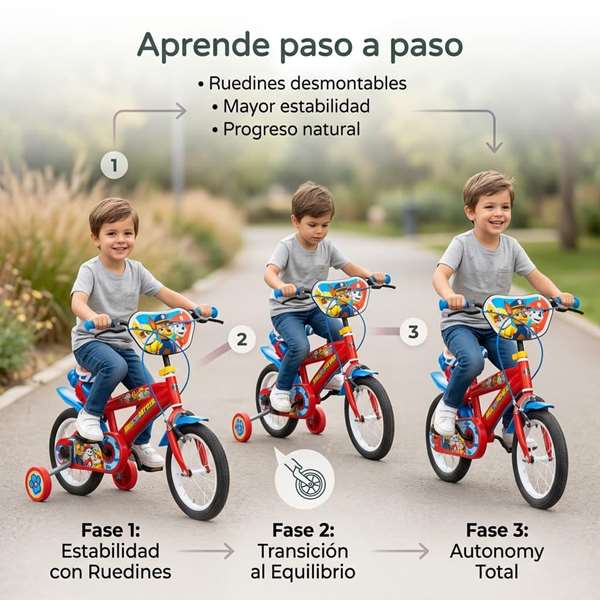 Paw Patrol - Bicicleta 12" pour enfant de 3 à 5 ans - Vélo fille ou garçon avec roues de 12 pouces - Rouge