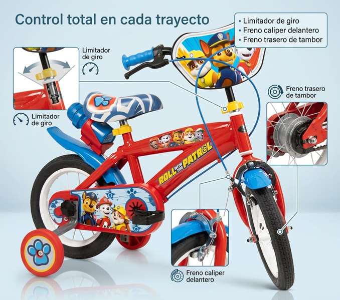 Paw Patrol - Bicicleta 12" pour enfant de 3 à 5 ans - Vélo fille ou garçon avec roues de 12 pouces - Rouge