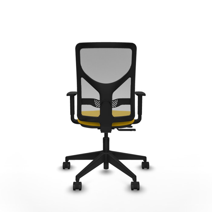 PIQUERAS Y CRESPO Chaise Motilla Synchrone/Traslack Jaune et Gris, Base pyramidale noire, Accoudoir 1D, Sans appui-tête, Roulettes 65mm nylon