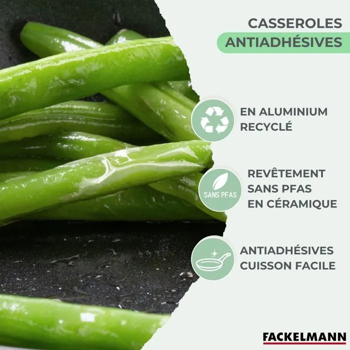 Fackelmann - Set de 3 casseroles en céramique antiadhésive sans PFAS - 16, 18 et 20 cm - Aluminium recyclé, Compatible induction et four