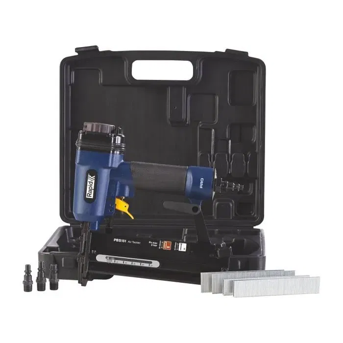 Rapid Pro PBS151 - Agrafeuse Cloueuse Pneumatique Professionnelle avec Corps en Magnésium Léger, Réglage de Pénétration et Kit d'Accessoires (Agrafes 90, Pointes 8)