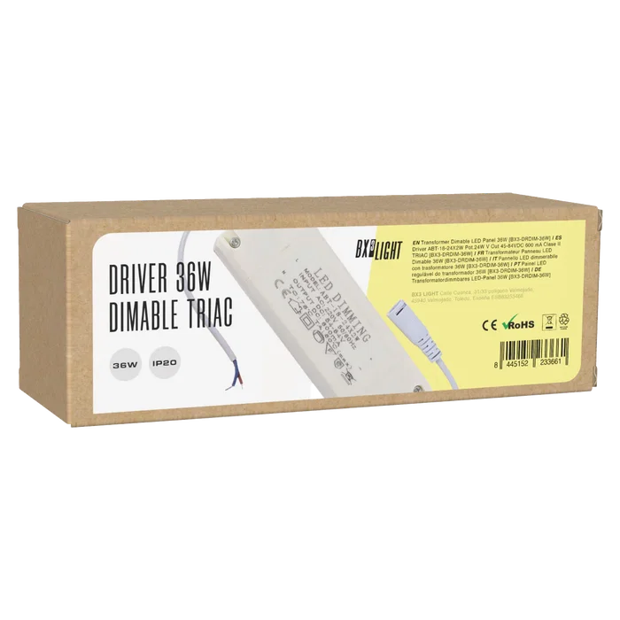 BX3 LIGHT Driver LED ABT-18-24X2W 24W avec régulation TRIAC, sortie 45-84V DC 600 mA, Classe II, pour downlights et panneaux LED haute puissance