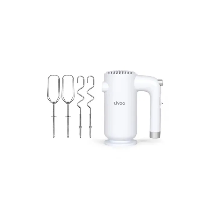 Livoo - Batteur électrique 250 W avec 5 vitesses, fonction turbo, fouets amovibles lavables au lave-vaisselle, design ergonomique et blanc