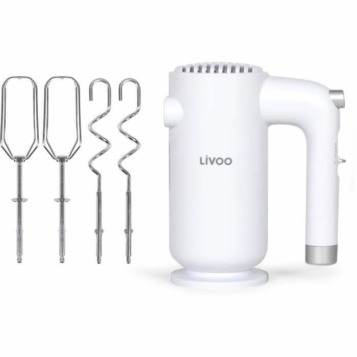 Livoo Batteur électrique 250 W, 5 vitesses et fonction turbo, Blanc et Argent Livoo Batteur électrique 250 W, 5 vitesses et fonction turbo, Blanc et Argent