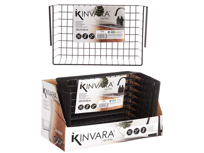 Kinvara Support en Métal Noir avec Panier 40 x 25,5 x 14 cm (Set de 12)