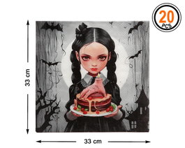 Serviettes Gothiques Fille avec Tarte, Main et Bougie 33x33cm (20 unités)