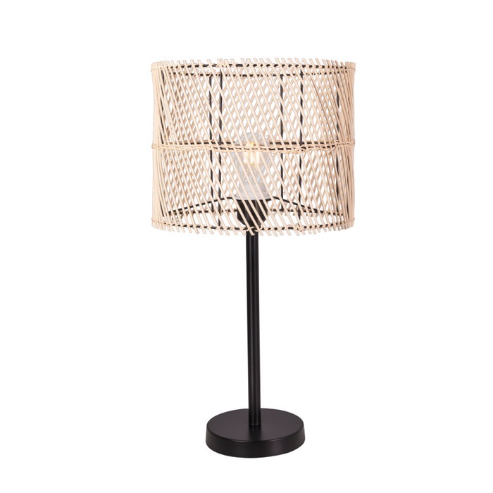 Lampe de table Porbandar en rotin et métal noir avec douille E27 SKD-T1020 Lampe de table Porbandar en rotin et métal noir avec douille E27 SKD-T1020