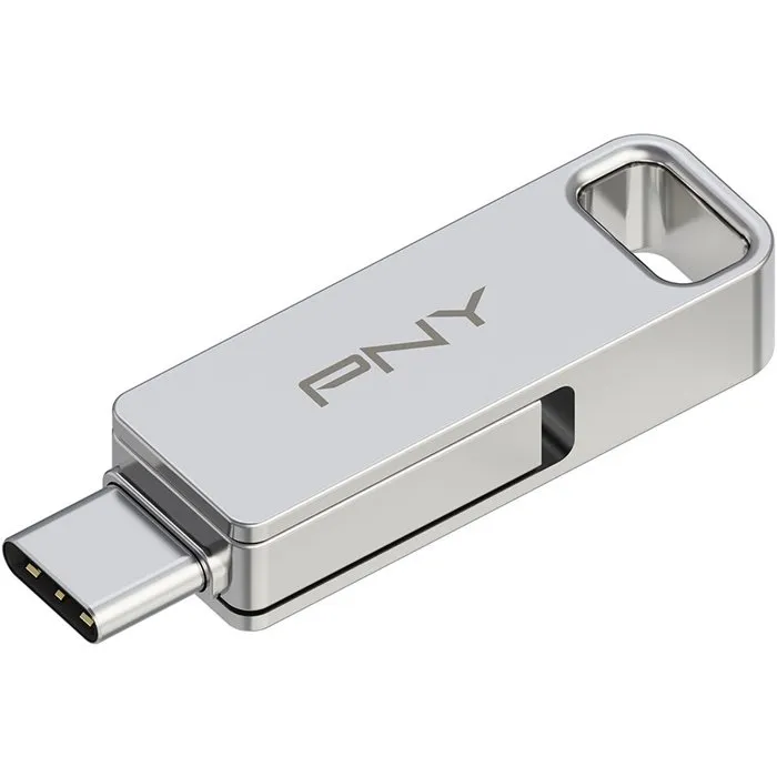 PNY DUO LINK Clé USB 3.2 Type-C et Type-A 256 Go - Double connecteur pour mobiles et PC - Vitesse jusqu'à 200 Mo/s - Compatible PC, Mac et Android
