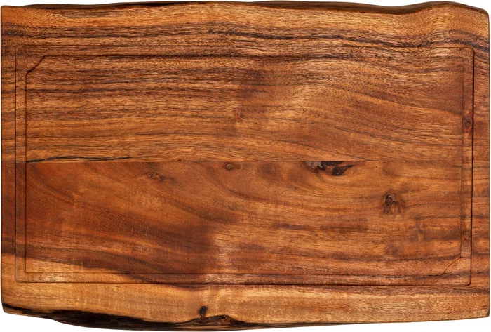Forged Essentials Planche à découper en bois d'acacia, dimensions 45 x 30 x 3.5 cm, avec poignées ergonomiques et rainure anti-débordement