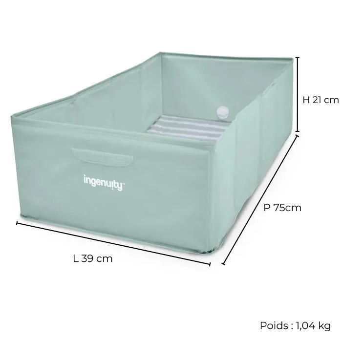 Ingenuity Baignoire bébé pliable de voyage pour douche, avec doublure imperméable et bouchon vidange, 76.2 x 39.4 x 21.6 cm (pliée plate), 12 mois à 5 ans