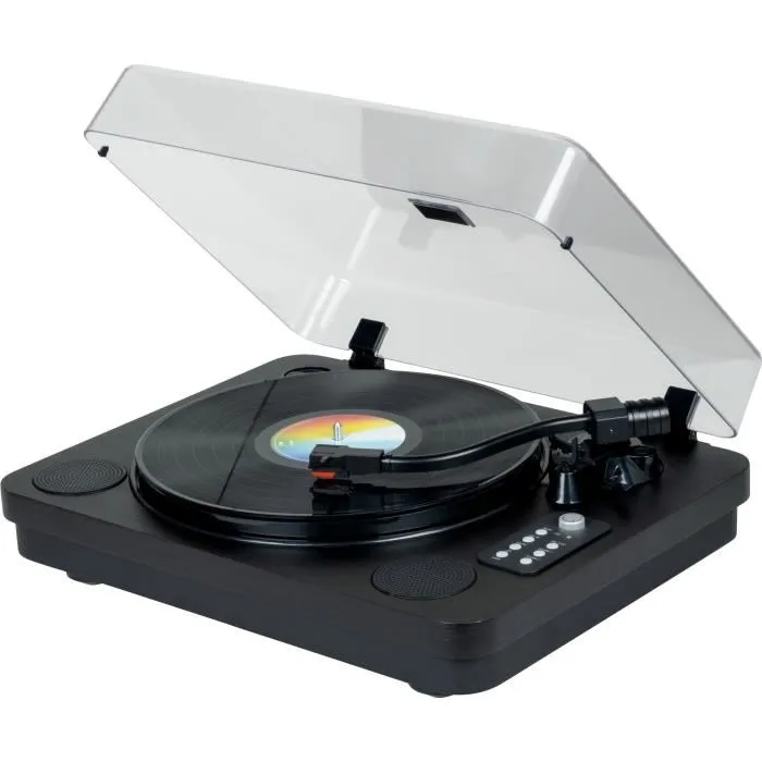 Thomson TT650BT - Platine vinyle Bluetooth avec enregistrement USB, 2 haut-parleurs intégrés, 3 vitesses, lecteur MP3 - Noir Thomson TT650BT - Platine vinyle Bluetooth avec enregistrement USB, 2 haut-parleurs intégrés, 3 vitesses, lecteur MP3 - Noir