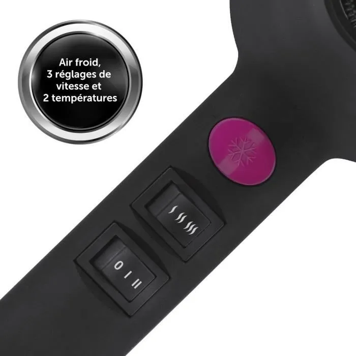 Revlon RVDR5251E Sèche-cheveux 2000W Moteur AC 3 Températures 2 Vitesses Technologie Ionique à Tourmaline Revêtement Céramique Concentrateur et Diffuseur Noir Rose