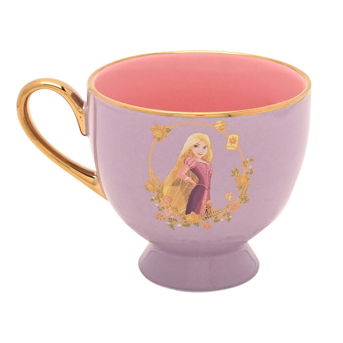 WIDDOP & CO Jeu de tasse et soucoupe Rapunzel Princesas Disney - Thème cheveux longs, suivez votre cœur - Doré et pastel