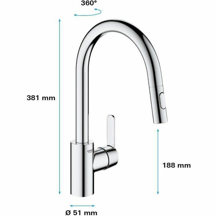 Grohe Mitigeur de cuisine Get 31484001 avec douchette extractible et bec en U
