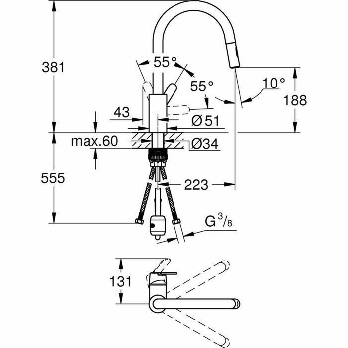 Grohe Mitigeur de cuisine Get 31484001 avec douchette extractible et bec en U