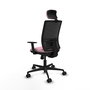Chaise Yunquera Synchro 4 positions tissu Rose Maille Noir Base en nylon noir Accoudoir 1D Appui-tête 1D Roulettes 65mm nylon