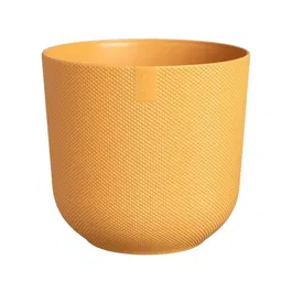 Elho Jazz Rond Pot de fleurs intérieur en plastique recyclé 100%, ø 34.5 x H 32 cm, Jaune, étanche, avec support pour insert auto-arrosant
