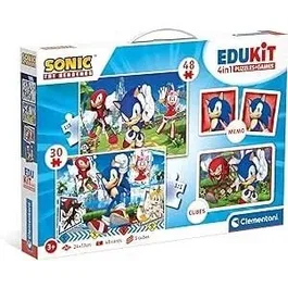 Clementoni Edukit Sonic - Coffret éducatif 4 en 1 avec 2 puzzles, jeu de mémo et 6 cubes pour enfants - Dès 4 ans