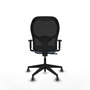 Chaise Alocén Synchro 3 positions tissu Bleu ciel Maille Noir Base pyramidale noire Accoudoir 1D Sans appui-tête Roulettes 65mm pour moquette