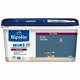 Ripolin - Peinture Décorative pour Murs, Boiseries et Radiateurs Velours Bleu Sérém, Haute Opacité, Ecolabel - Pot de 2,5 L