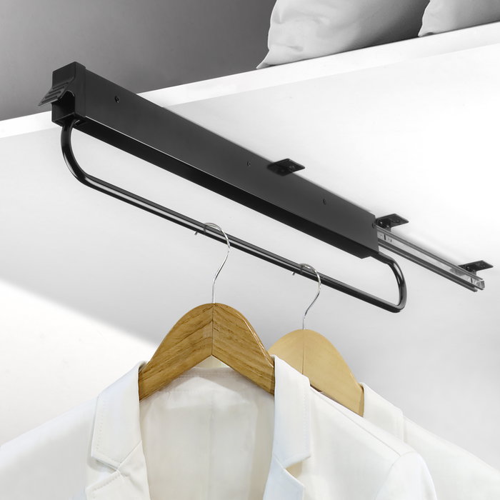 Emuca Porte-vêtements extractible pour armoire grande profondeur Self, 800, Peint en noir, Acier et Plastique.
