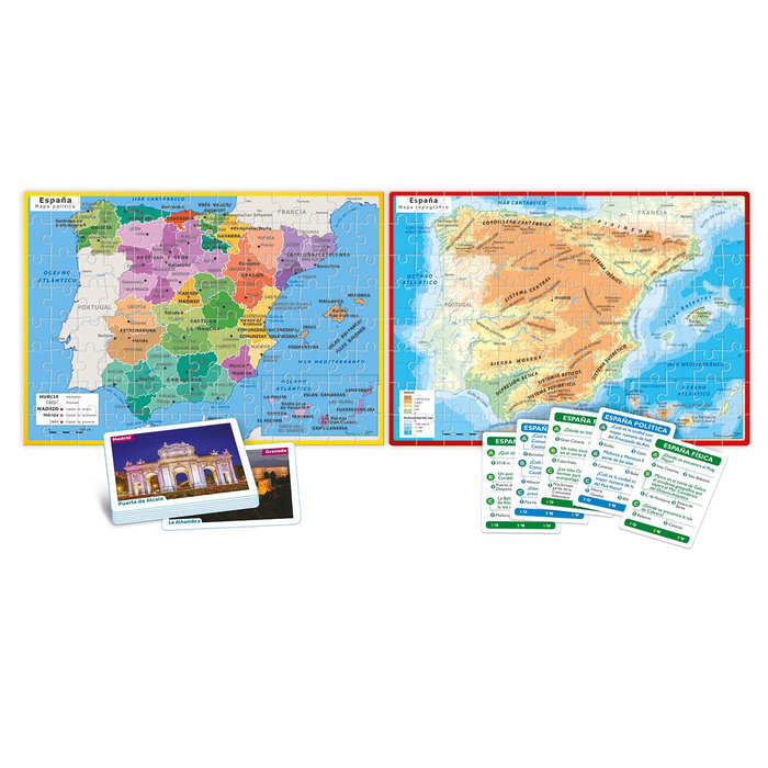 Clementoni Mapa Geo Descubre España 55119 - Puzzle 2 en 1 avec carte physique et politique et jeu de 150 questions - Jeu éducatif en espagnol pour enfants +6 ans