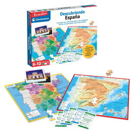 Clementoni Mapa Geo Descubre España 55119 - Puzzle 2 en 1 avec carte physique et politique et jeu de 150 questions - Jeu éducatif en espagnol pour enfants +6 ans