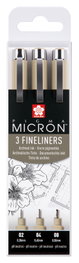 Sakura Pigma Micron Lot de 3 Stylos Pointe Fine Noir 02-04-08
