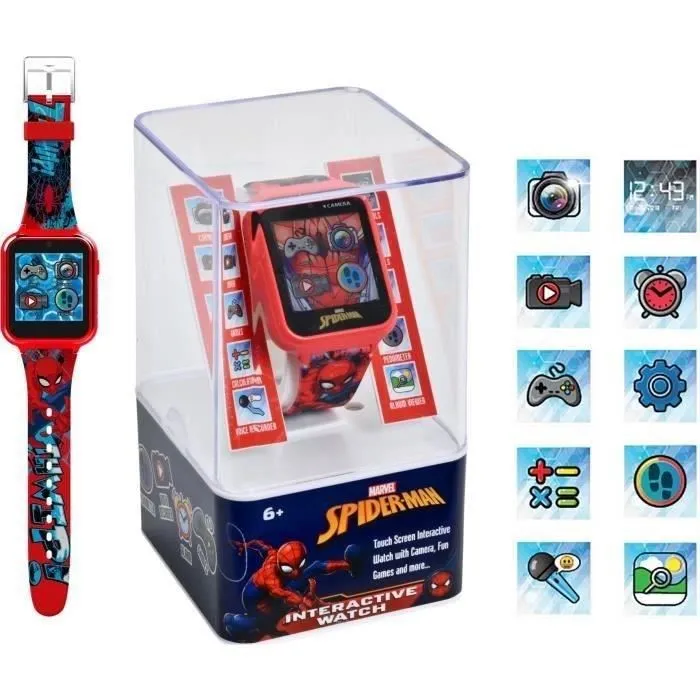 Kids Licensing Montre interactive Spiderman pour enfant - Multifonctions avec 6 jeux, appareil photo, vidéo, podomètre, calculatrice, rechargeable SPD4588