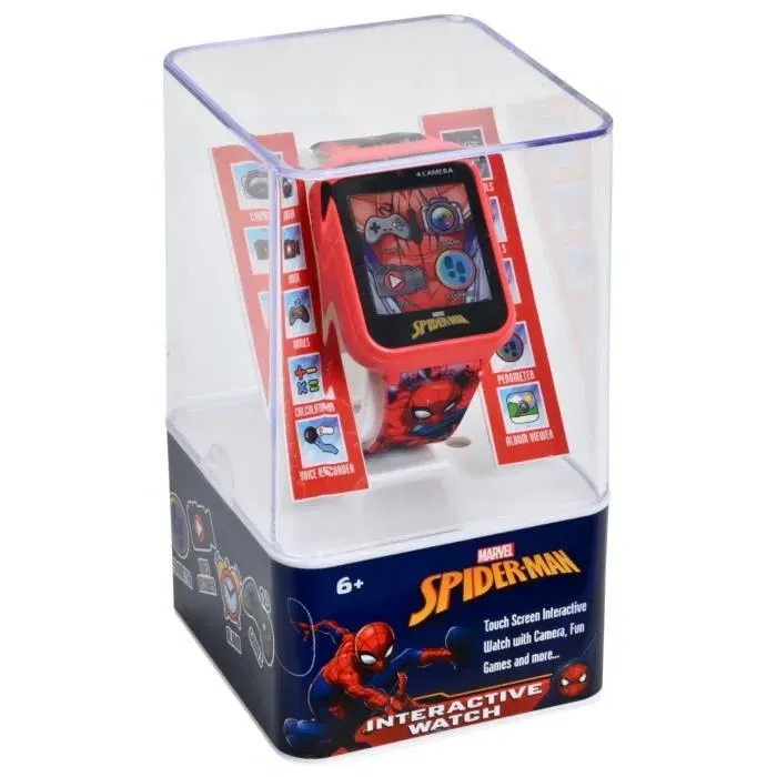 Kids Licensing Montre interactive Spiderman pour enfant - Multifonctions avec 6 jeux, appareil photo, vidéo, podomètre, calculatrice, rechargeable SPD4588