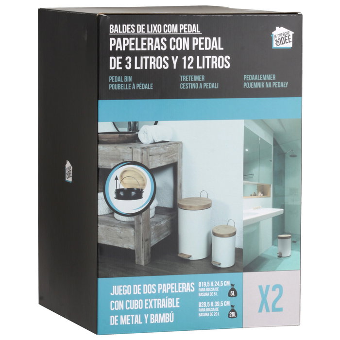 Je cherche une Idee Ensemble de 2 Poubelles à Pédale en Métal et Bambou Blanc Je cherche une Idee Ensemble de 2 Poubelles à Pédale en Métal et Bambou Blanc