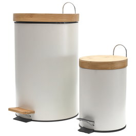 Je cherche une Idee Ensemble de 2 Poubelles à Pédale en Métal et Bambou Blanc