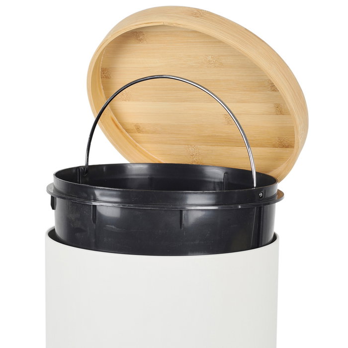 Je cherche une Idee Ensemble de 2 Poubelles à Pédale en Métal et Bambou Blanc Je cherche une Idee Ensemble de 2 Poubelles à Pédale en Métal et Bambou Blanc