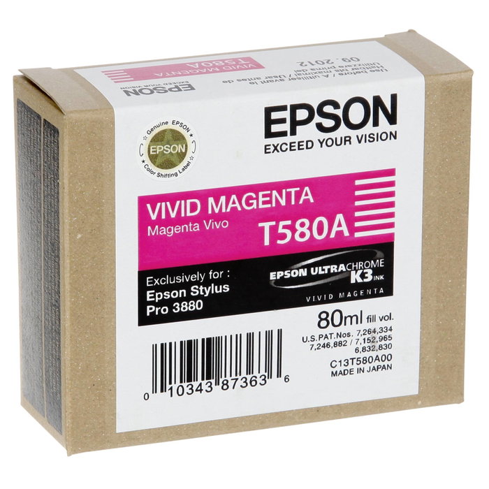 Epson Cartouche d'encre T580A Vivid Magenta 80 ml pour Stylus Pro 3880 Epson Cartouche d'encre T580A Vivid Magenta 80 ml pour Stylus Pro 3880