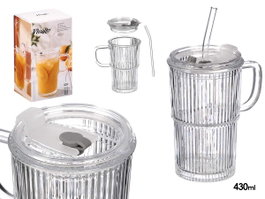 Vivalto Verre avec anse, couvercle et paille 430 ml 8x13x7 cm (Set de 24)