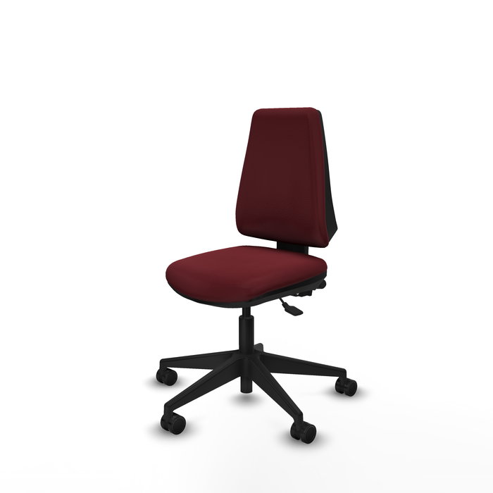 Chaise Elche Asynchrone Cuir écologique Bordeaux Base pyramidale noire Sans accoudoirs Sans appui-tête Roulettes 65mm nylon