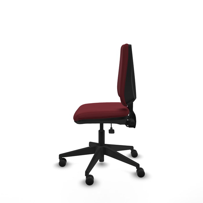 Chaise Elche Asynchrone Cuir écologique Bordeaux Base pyramidale noire Sans accoudoirs Sans appui-tête Roulettes 65mm nylon