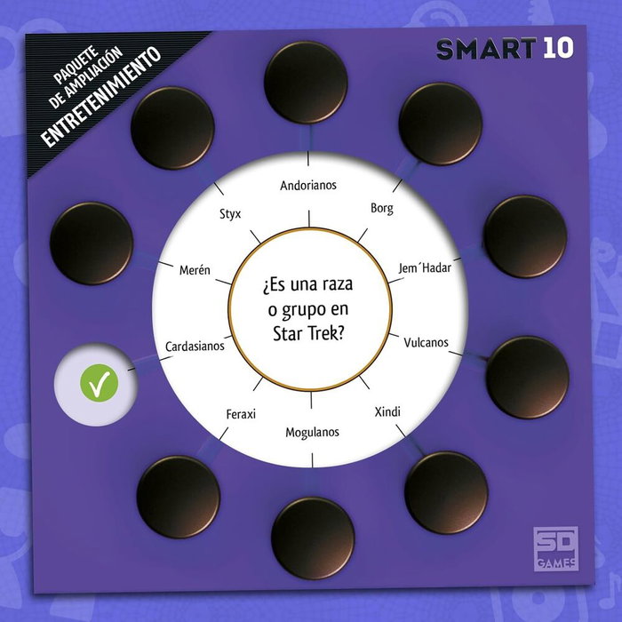 SD GAMES - Jeu de société Smart 10 Version Espagnole - Expansion Thématique Cinéma et TV - Questions pour 2 à 8 joueurs - Durée 20 minutes - À partir de 14 ans