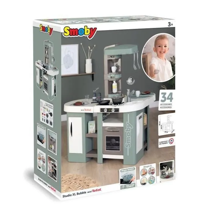 Smoby - Cuisine Studio XL Tefal Magic Bubble avec 34 accessoires, hotte, four, frigo, machine à espresso et soda, jouet pour enfants à partir de 3 ans