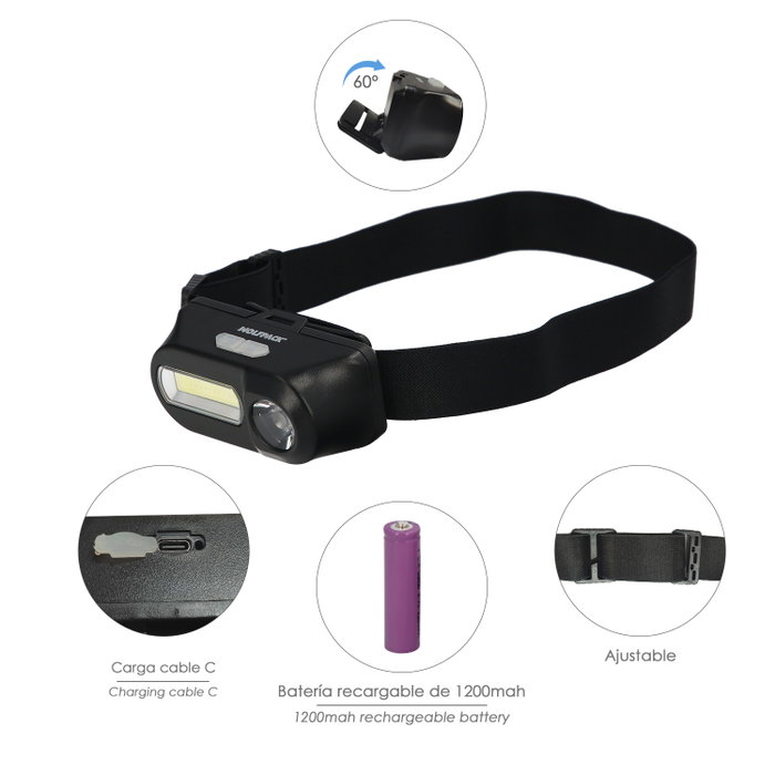 WOLFPACK LINEA PROFESIONAL Lampe Frontale LED Rechargeable 400/100 Lumens