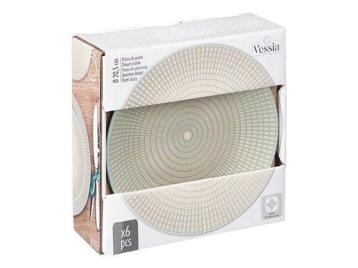 Vessia Assiette Creuse 20,5 cm Vert Céramique Motif Gravée (Set de 24)
